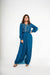 Teal Crepe Jumpsuit with atched overlap panel.