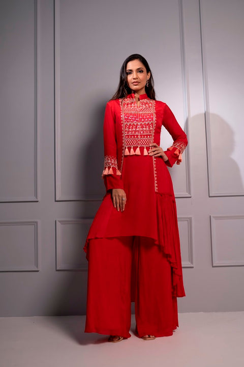 Tomato red High low tunic set.