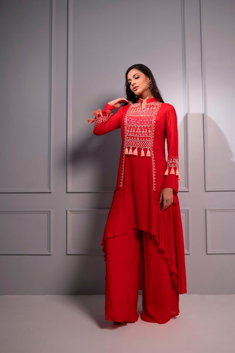 Tomato red High low tunic set.