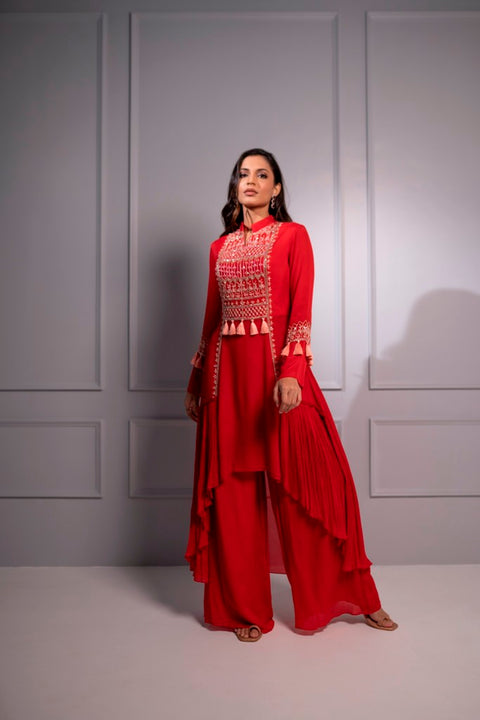 Tomato red High low tunic set.