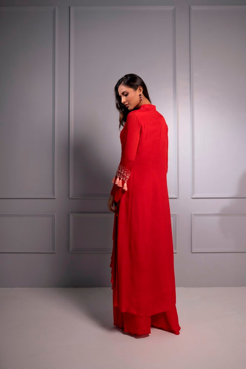 Tomato red High low tunic set.