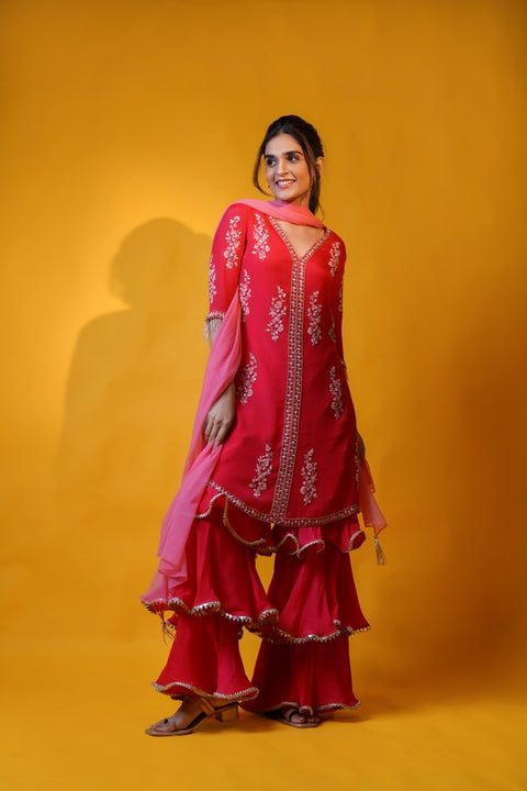 Hot pink straight tunic with layered palazzo set.