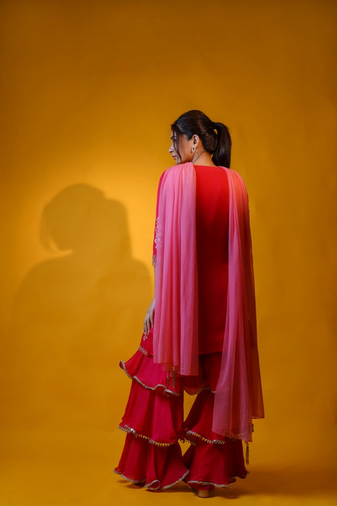 Hot pink straight tunic with layered palazzo set.