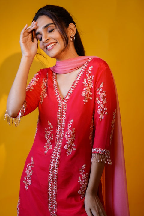 Hot pink straight tunic with layered palazzo set.
