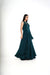 Emerald double layered flared gown with belt.
