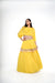 Mustard Cowl draped crop top with tassles and rushed tassled skirt set.