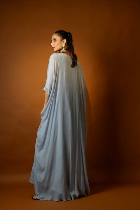 Grey embroidered kaftan tunic with palazzo set.