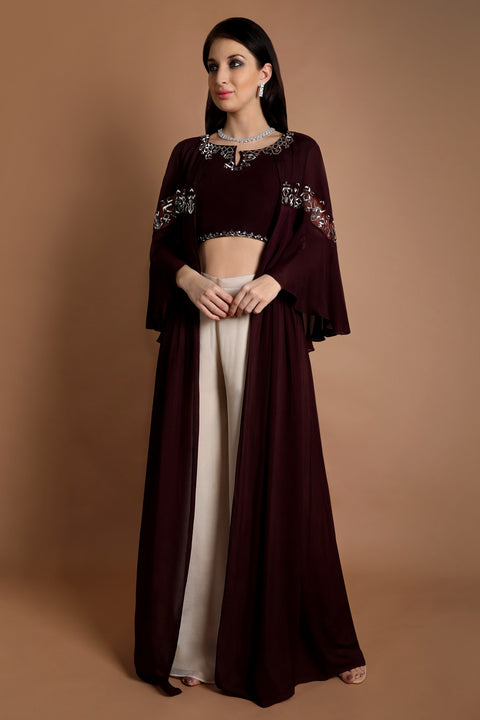 Wine layered jacket set.