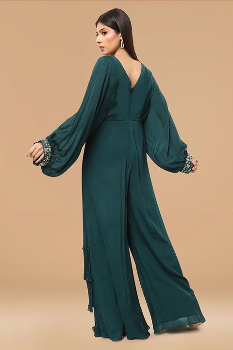 Bottle green Jumpsuit in crepe fabric.