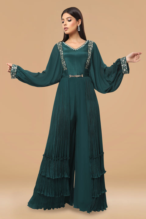 Bottle green Jumpsuit in crepe fabric.