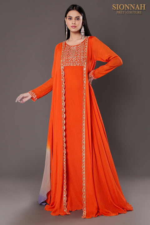 Orange a line shaded gown.