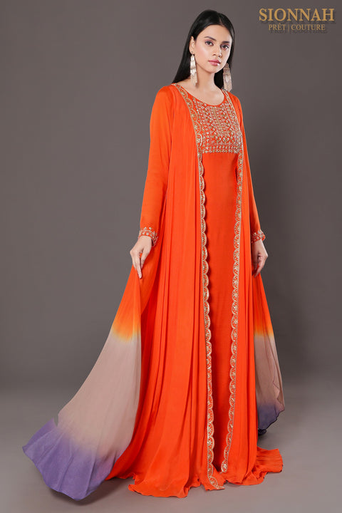 Orange a line shaded gown.