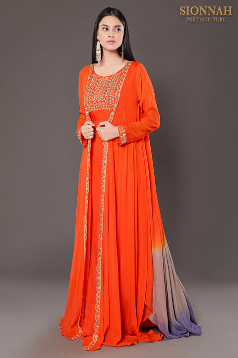 Orange a line shaded gown.