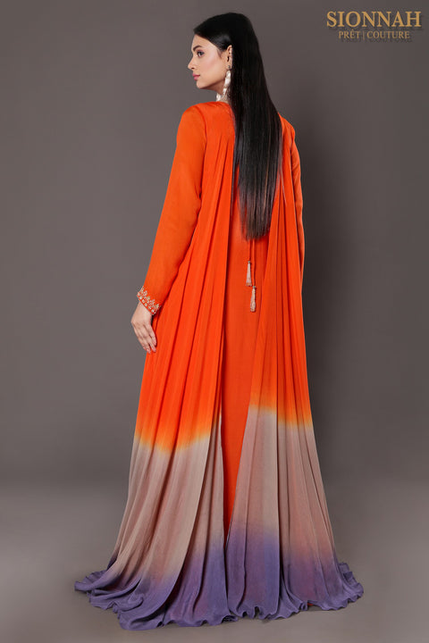 Orange a line shaded gown.