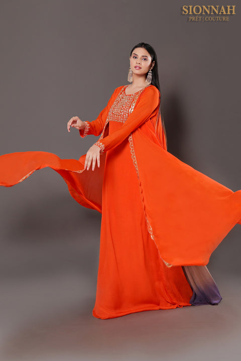 Orange a line shaded gown.