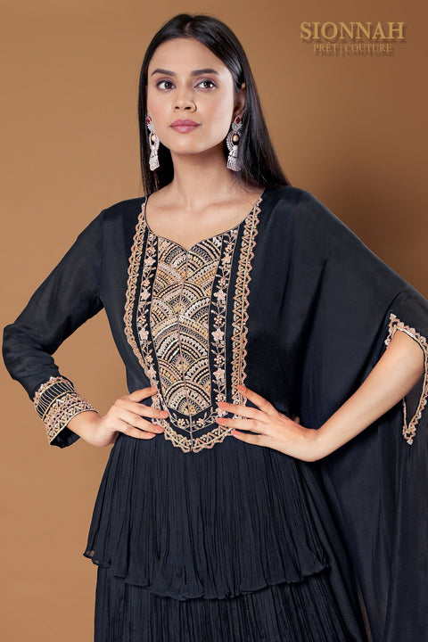Navy blue Gathered peplum gown.