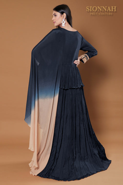 Navy blue Gathered peplum gown.