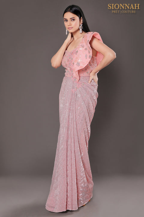 Lavender textured fabric gown.