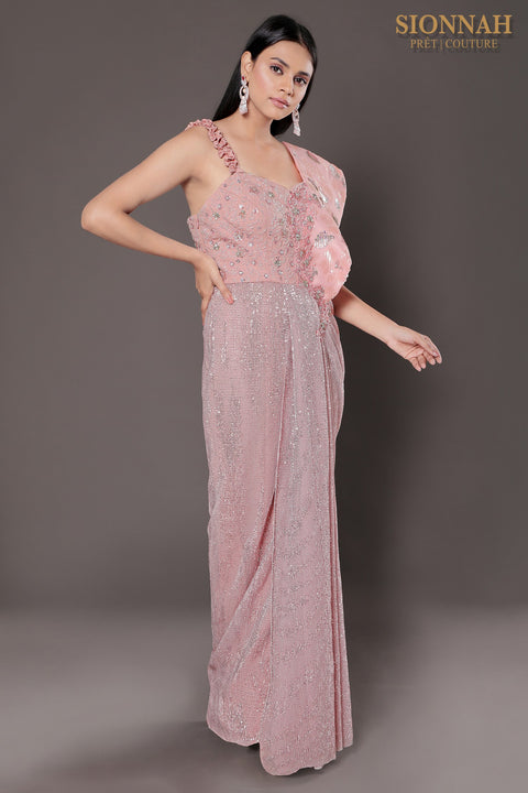 Lavender textured fabric gown.