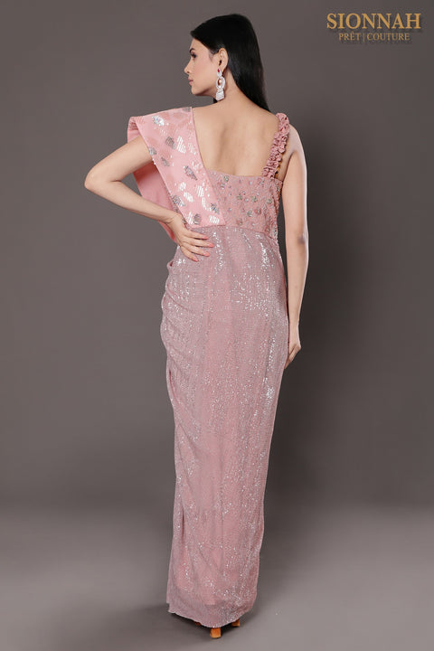 Lavender textured fabric gown.