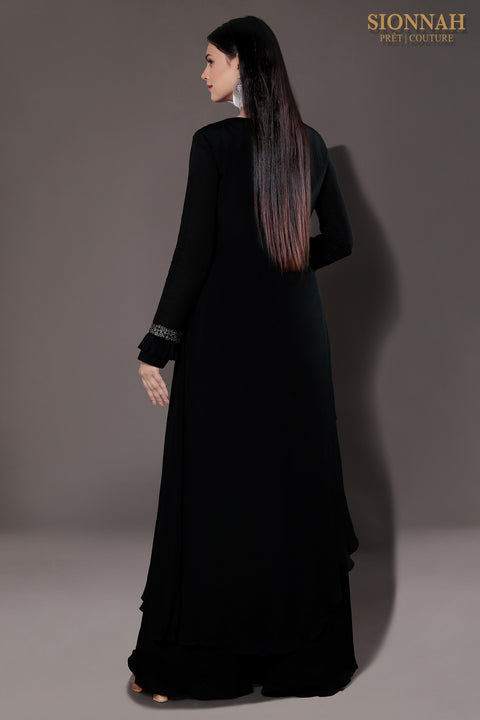 Black Pleated gun metal tunic with pallazo.