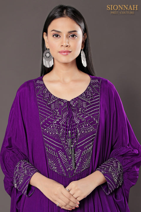 Purple wide cuff kaftan tunic set.