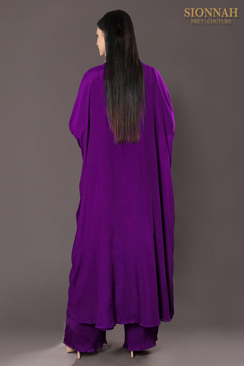 Purple wide cuff kaftan tunic set.