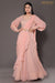 Baby pink balloon sleeves crop top with draped saree.